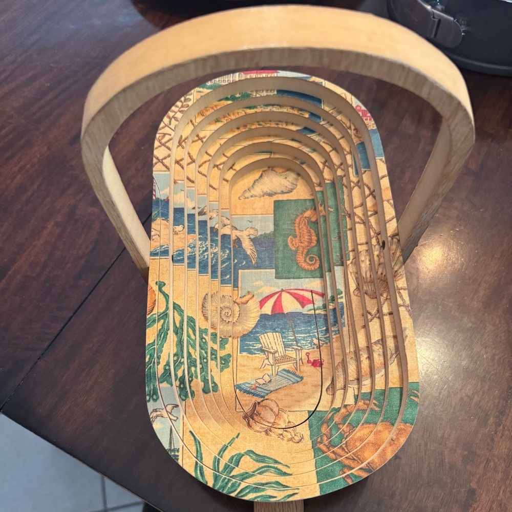 VTG RMS Handcrafted Collapsible Wooden Basket - Nautical/Seashore